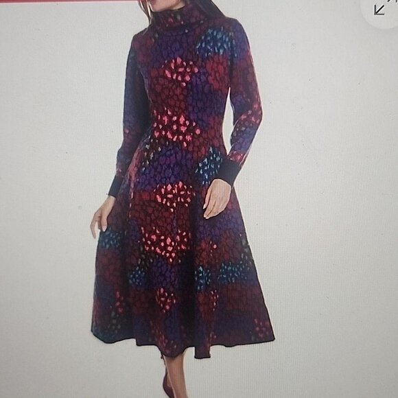 Farm Rio Anthropologie leopard knit sweater turtleneck midi dress size S - Picture 1 of 6
